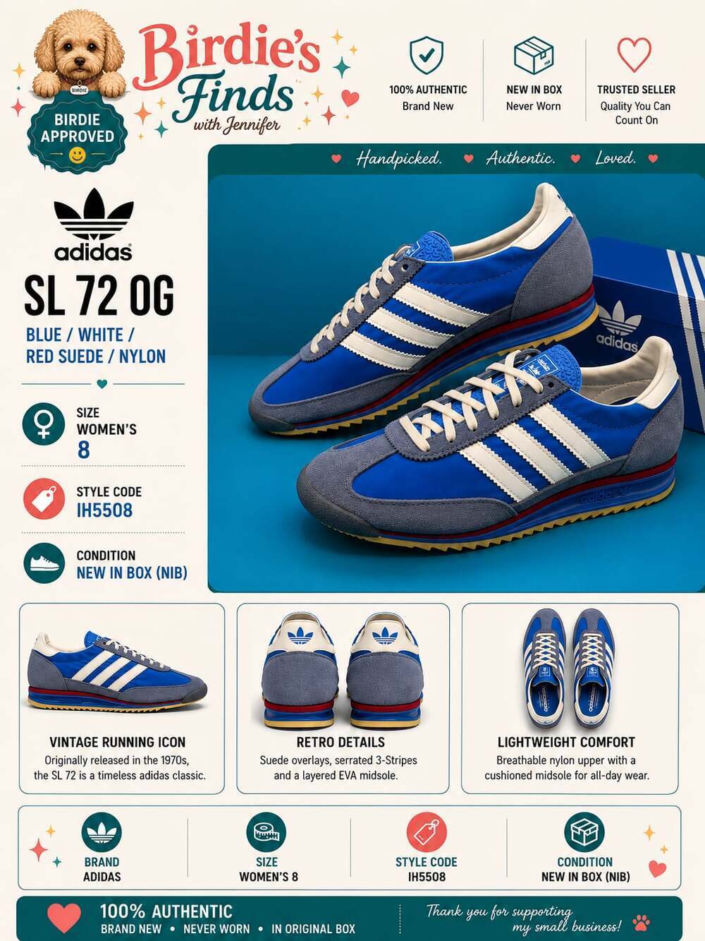 Adidas SL 72 OG Blue/White/Red Sneakers Size 8